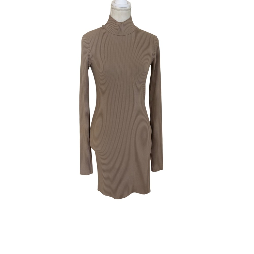 COTTON CITIZEN Tan Ribbed Long Sleeve Dress‎ Size Medium
